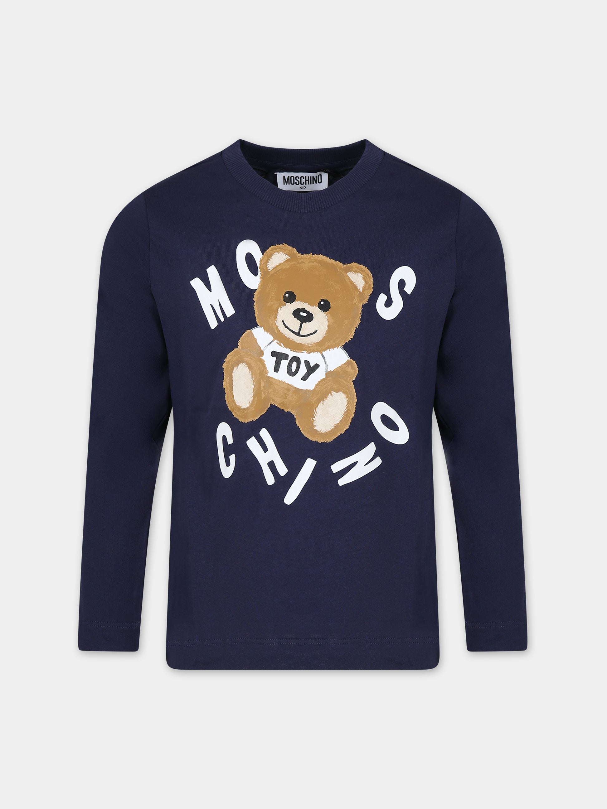 T-shirt blu per bambini con Teddy Bear,Moschino Kids,HUO00Q LAA23 40016
