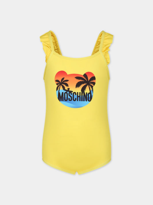 Costume intero giallo per neonata con logo,Moschino Kids,HDL00V LKA00 50162