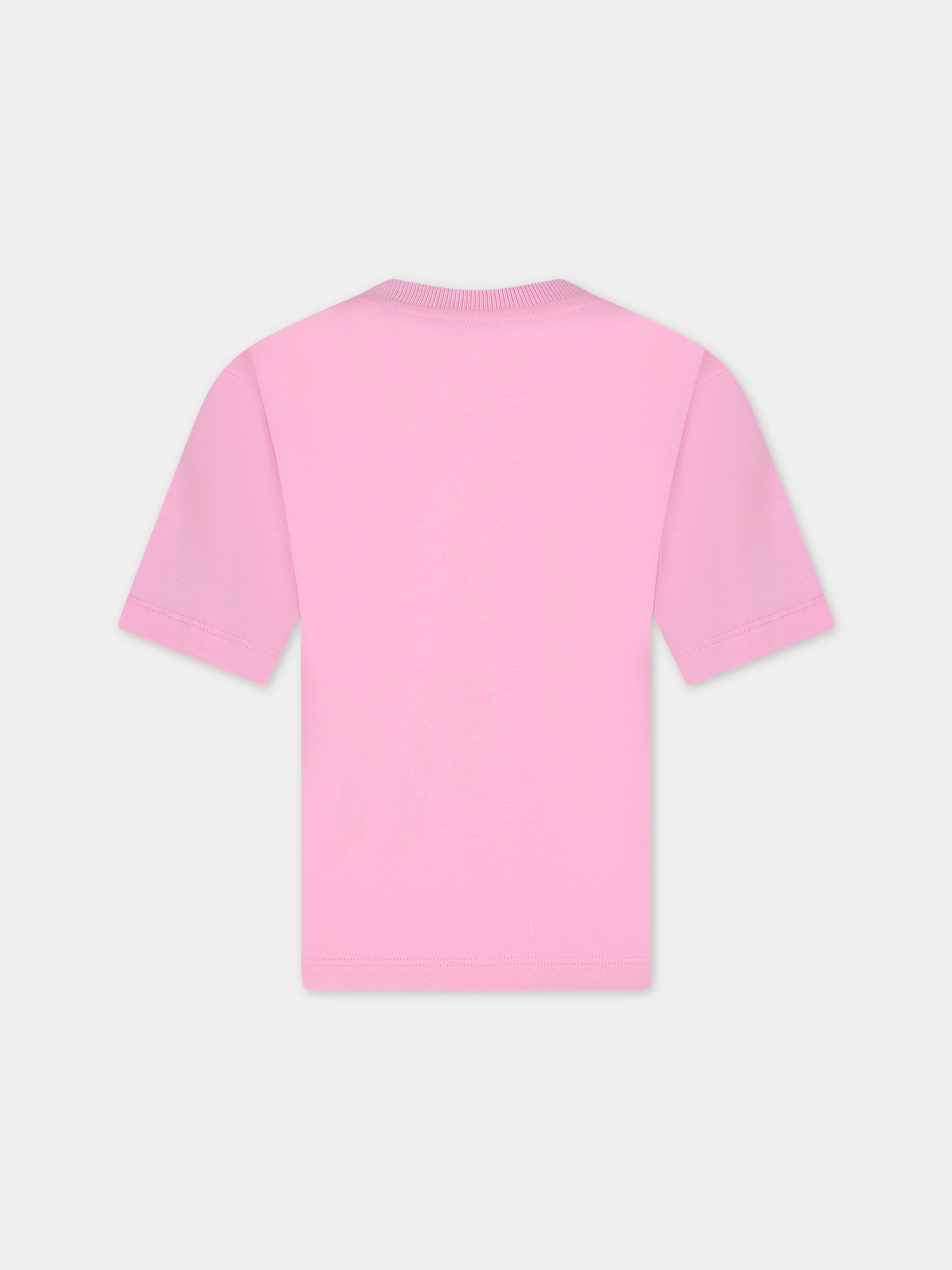 T-shirt rosa per bambina con stampa multicolor e Teddy Bear,Moschino Kids,HUM04R LAA23 50206