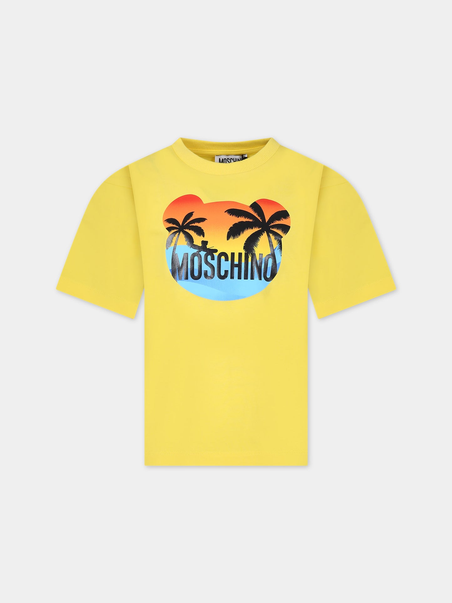 T-shirt gialla per bambini con stampa multicolor e logo,Moschino Kids,HUM04S LBA10 50162