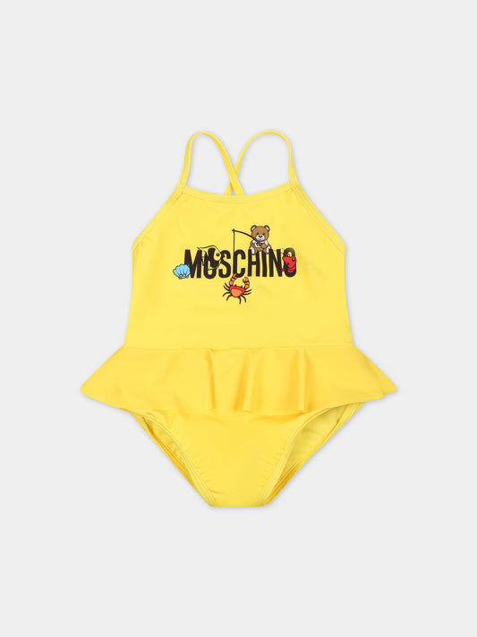 Costume giallo per neonata con Teddy Bear e animali marini,Moschino Kids,MDL00Q LKA00 50162