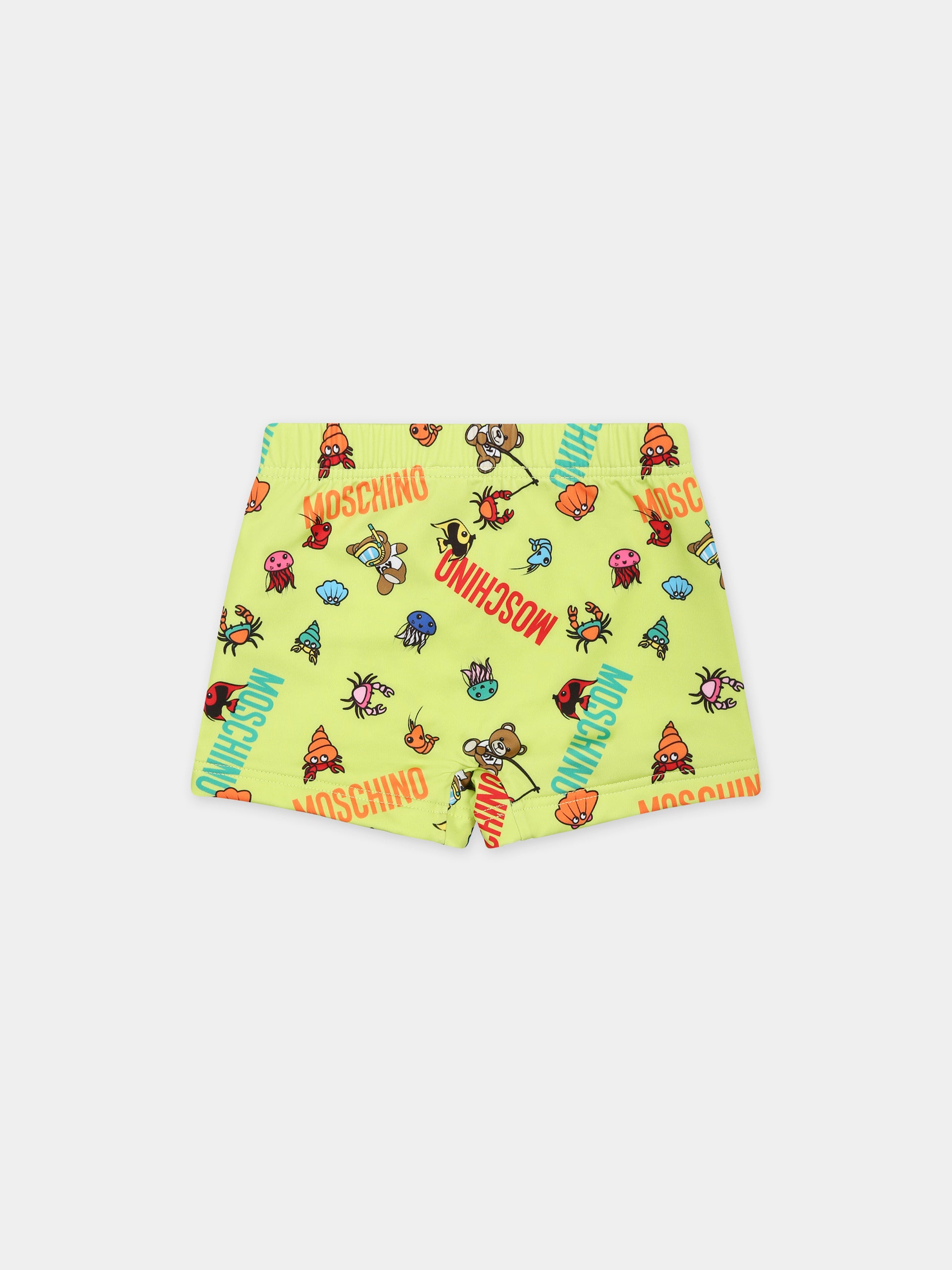 Boxer mare verdi per neonato con animaletti marini e logo,Moschino Kids,MUL00A LKA00 85840