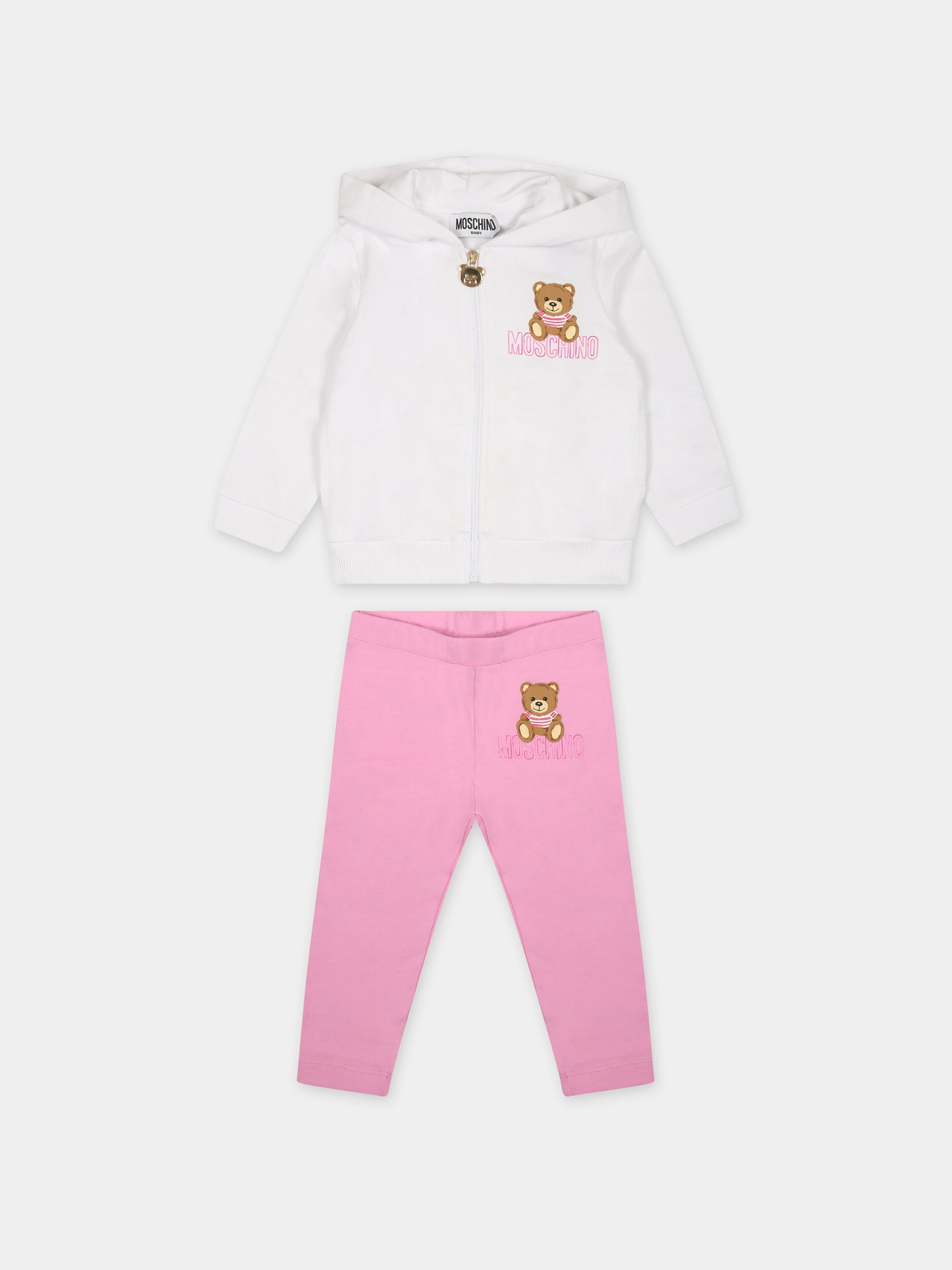 Completo bianco per neonata con Teddy Bear e logo,Moschino Kids,MDK02F LDA00 84340