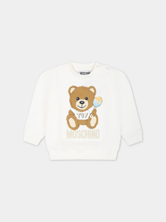 Felpa avorio per neonati con Teddy Bear e logo,Moschino Kids,MMF04Q LCA19 10063