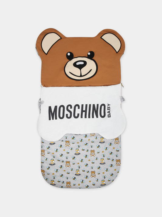 Sacco nanna grigio per neonati con Teddy Bear e logo,Moschino Kids,MPE00C LCB33 84481