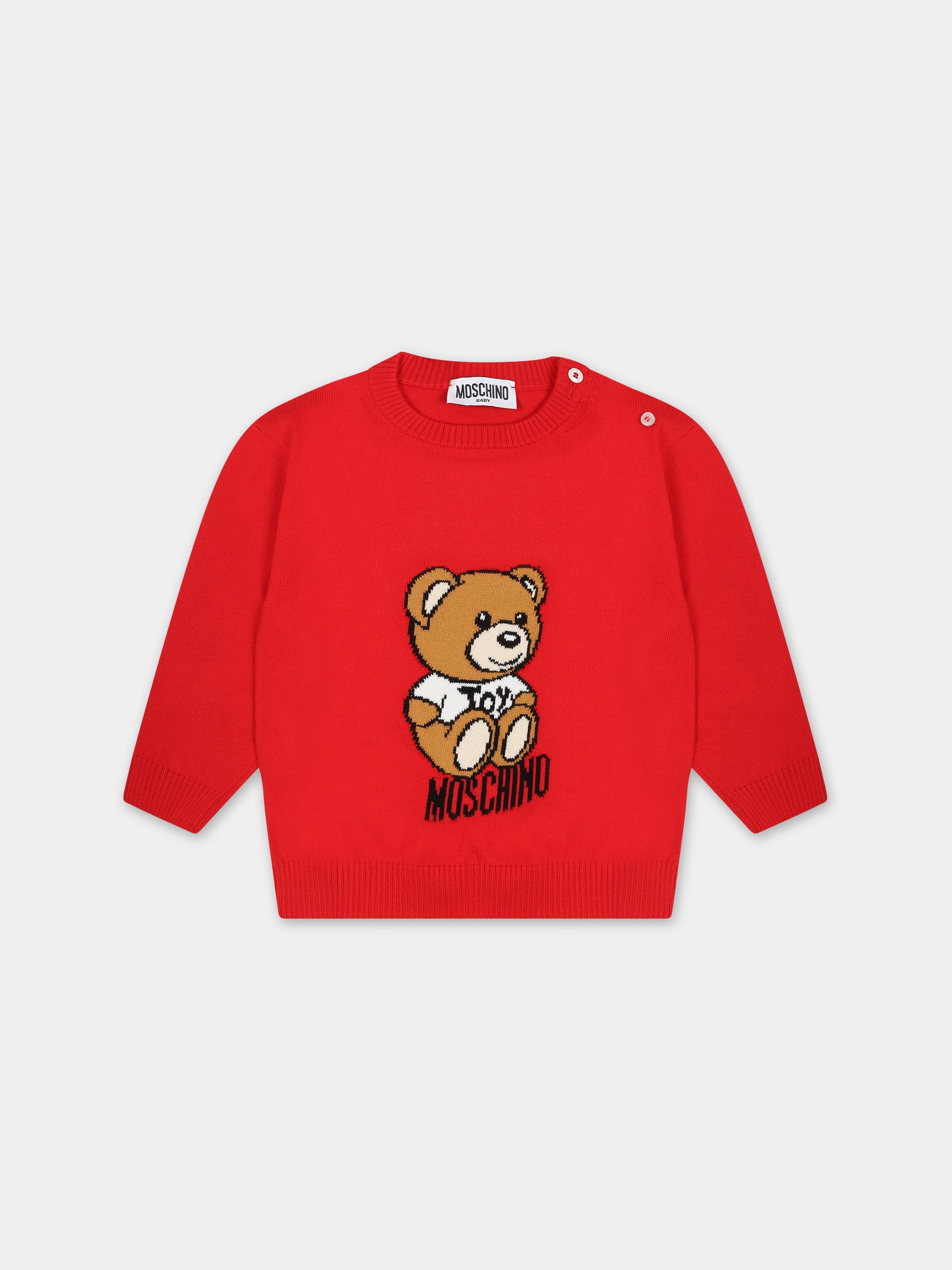 Maglione rosso per neonati con Teddy Bear,Moschino Kids,MRW00J LHE13 50109