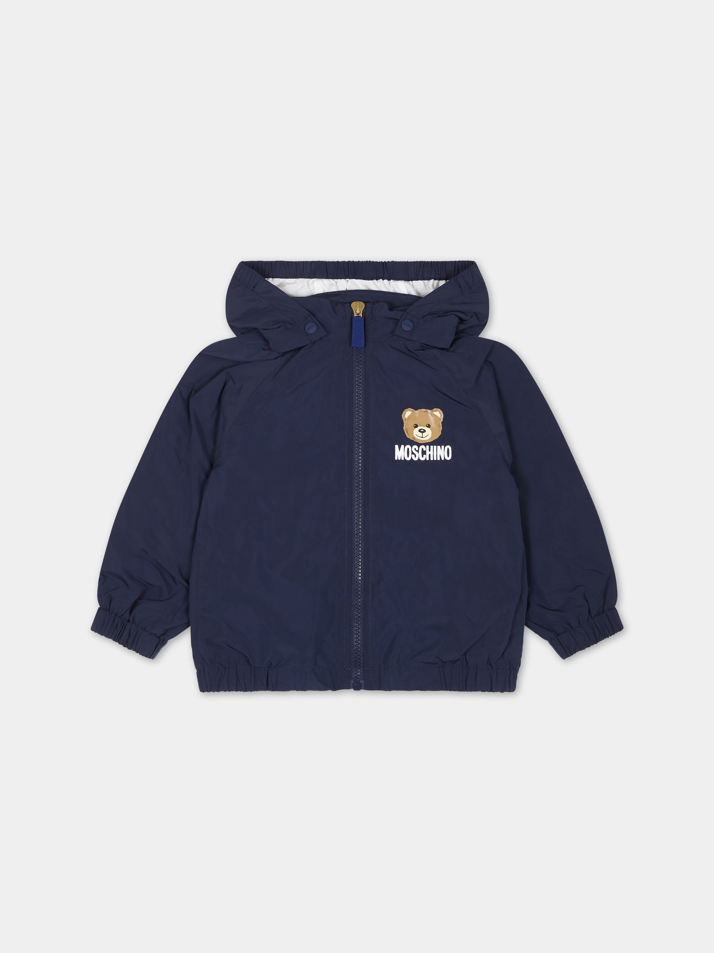 Giacca a vento blu per neonati con Teddy Bear,Moschino Kids,MUS029 L3A39 40016