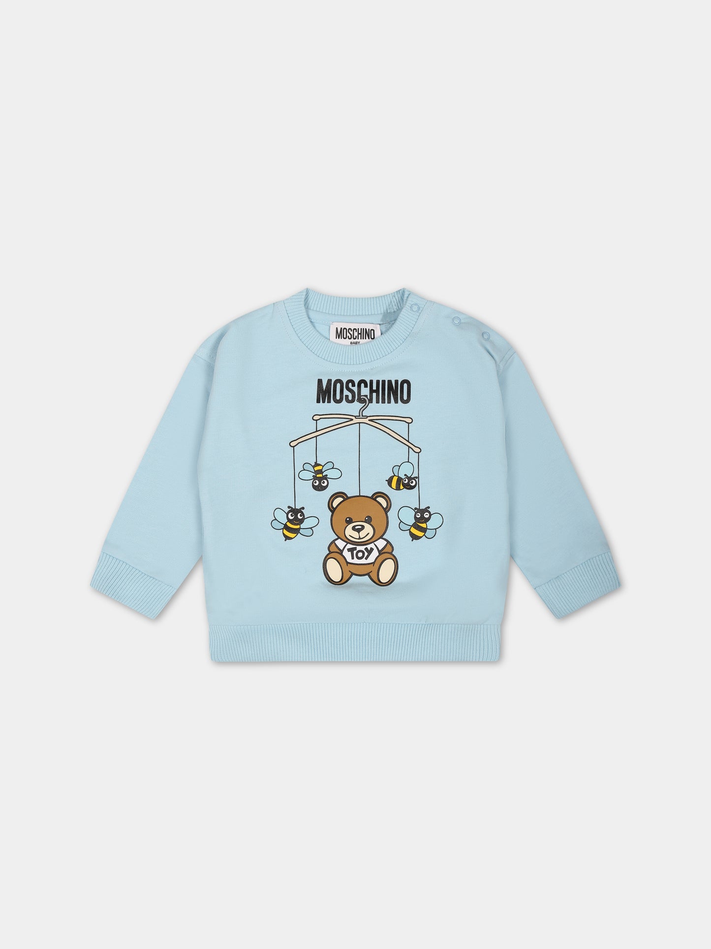 Felpa celeste per neonato con Teddy Bear,Moschino Kids,MWF03N LCA19 40304