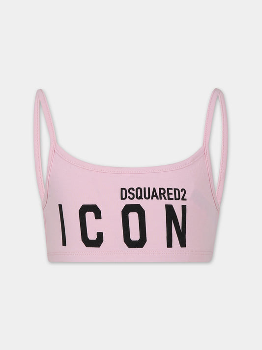Top rosa per bambina con logo,Dsquared2,DQ1083 D008J DQ310