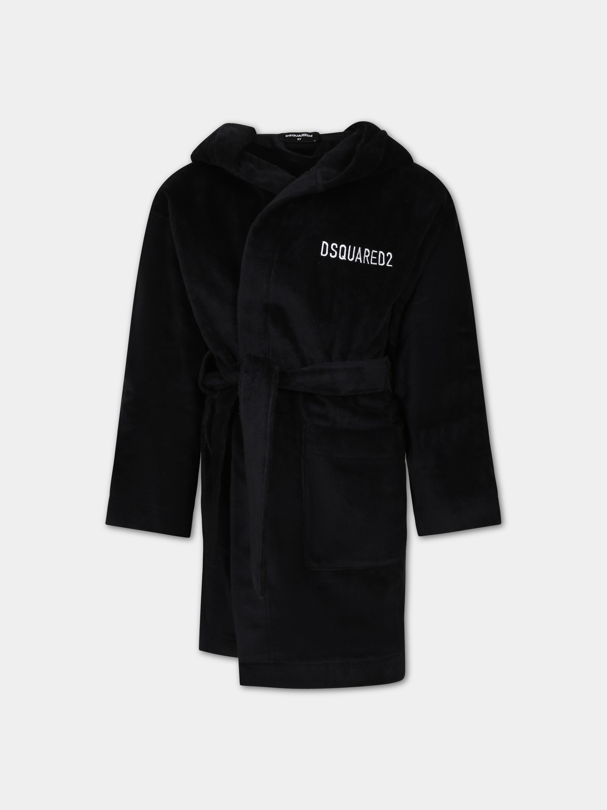 Accappatoio nero per bambino con logo,Dsquared2,DQ0641 D008K DQ900