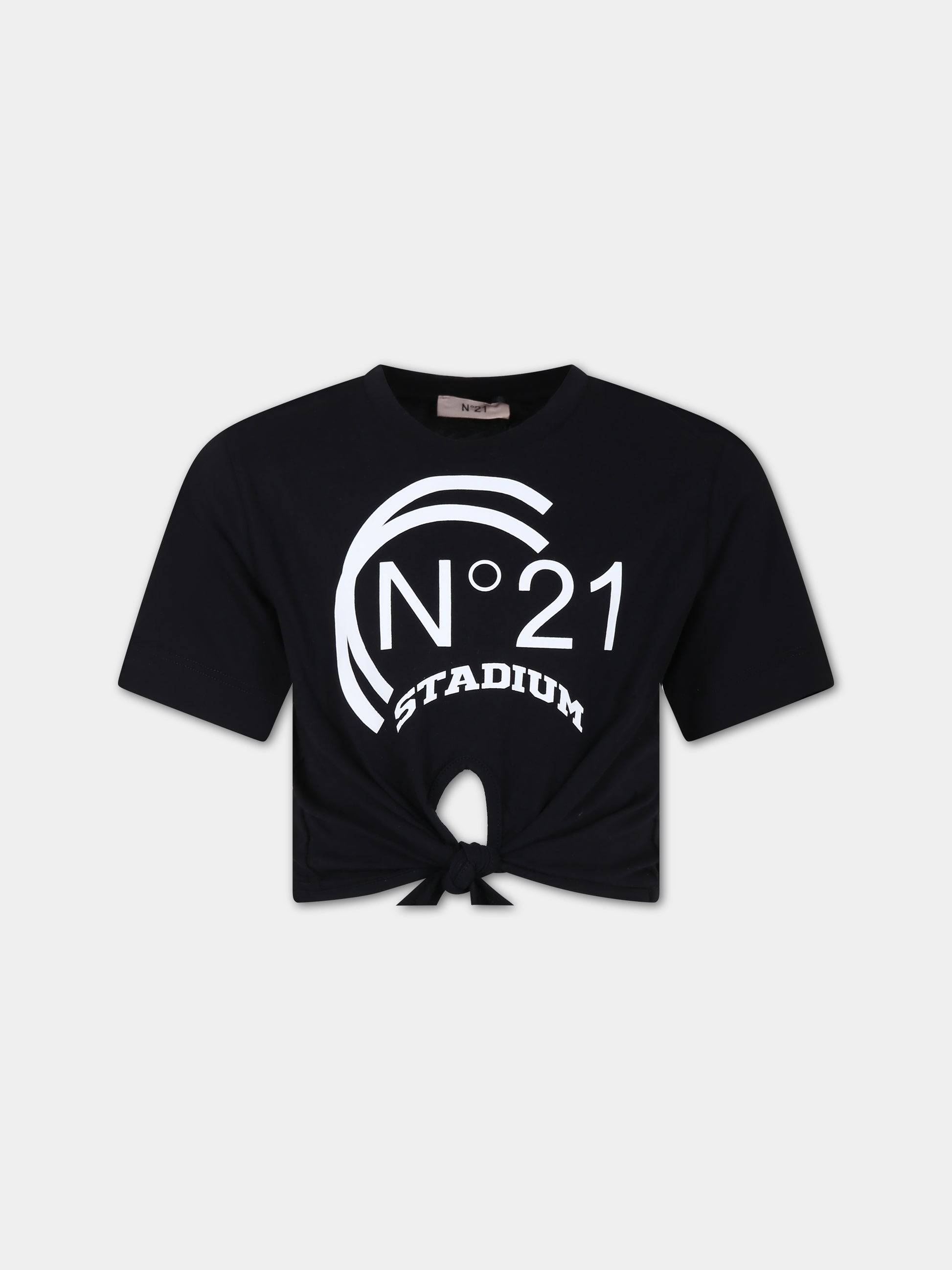 T-shirt nera per bambina con fiocco,N°21 Kids,N21629 N0080 0N900