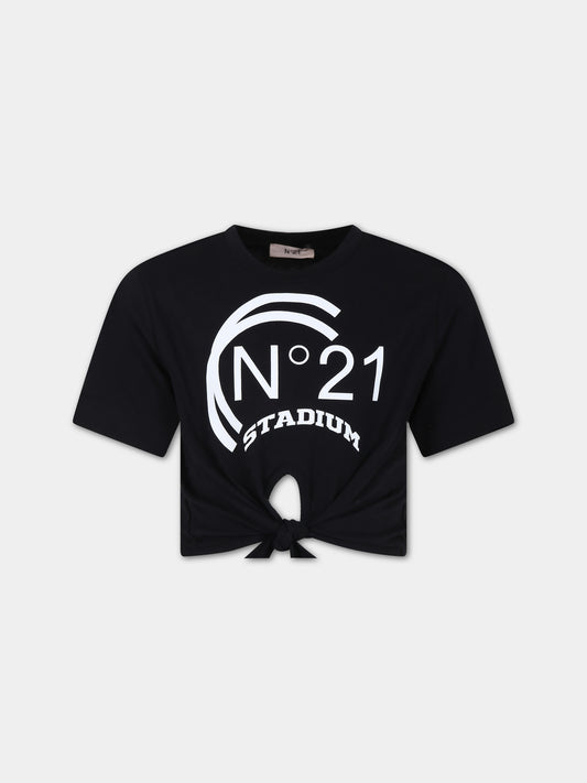 T-shirt nera per bambina con fiocco,N°21 Kids,N21629 N0080 0N900