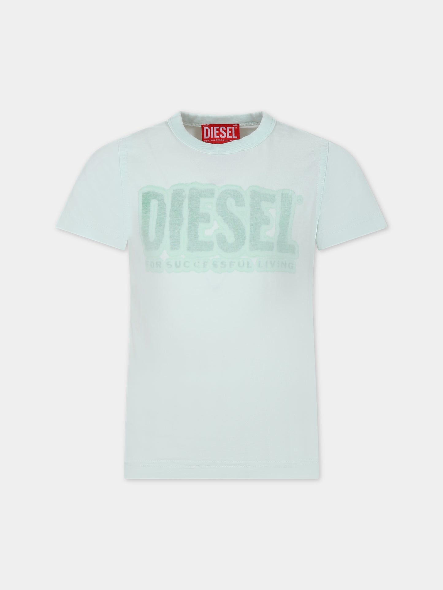 T-shirt verde per bambino con logo,Diesel,J01130 0KFAV K50T