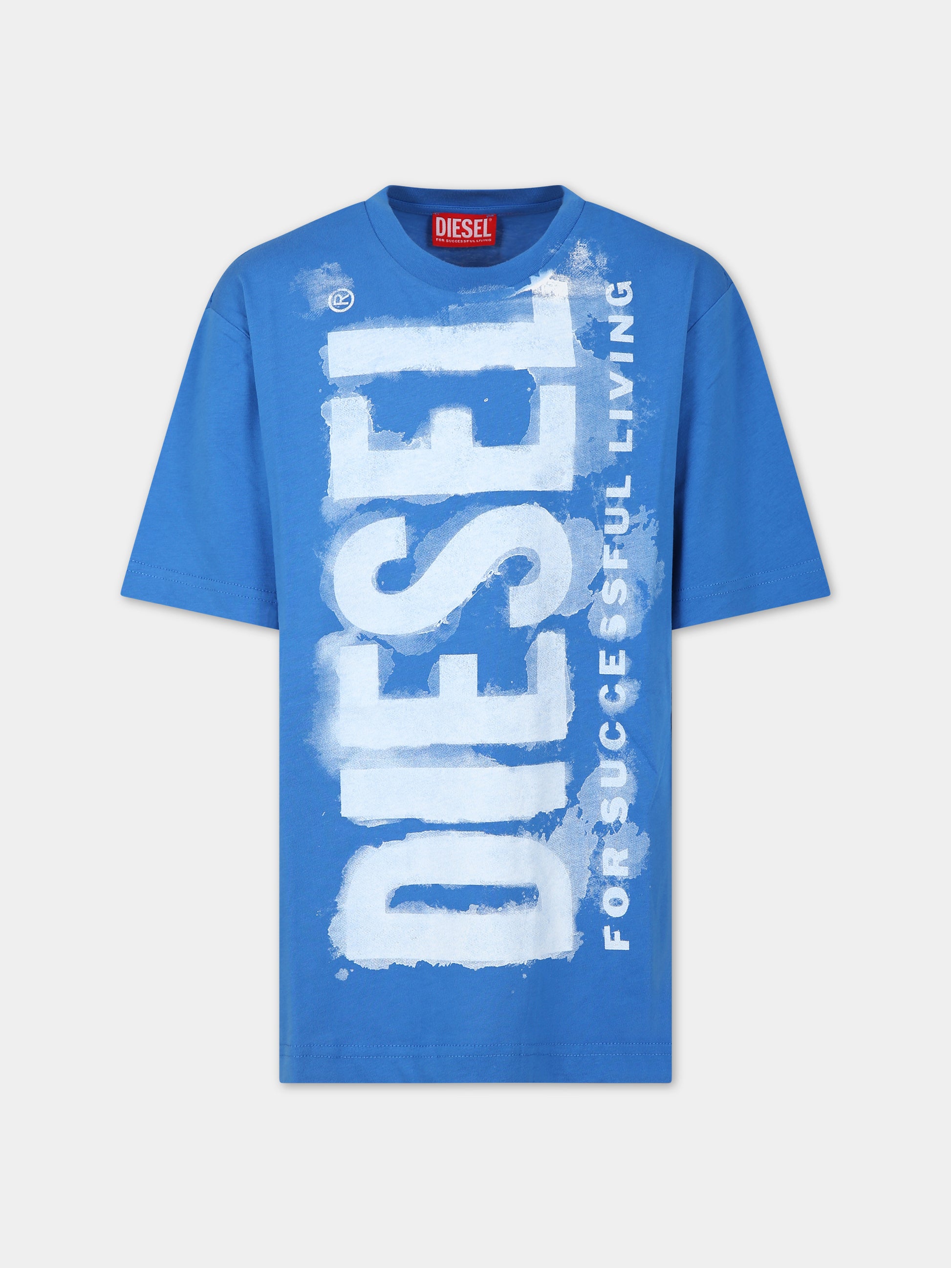 T-shirt azzurra per bambino con logo,Diesel,J01131 KYAR1 K80H