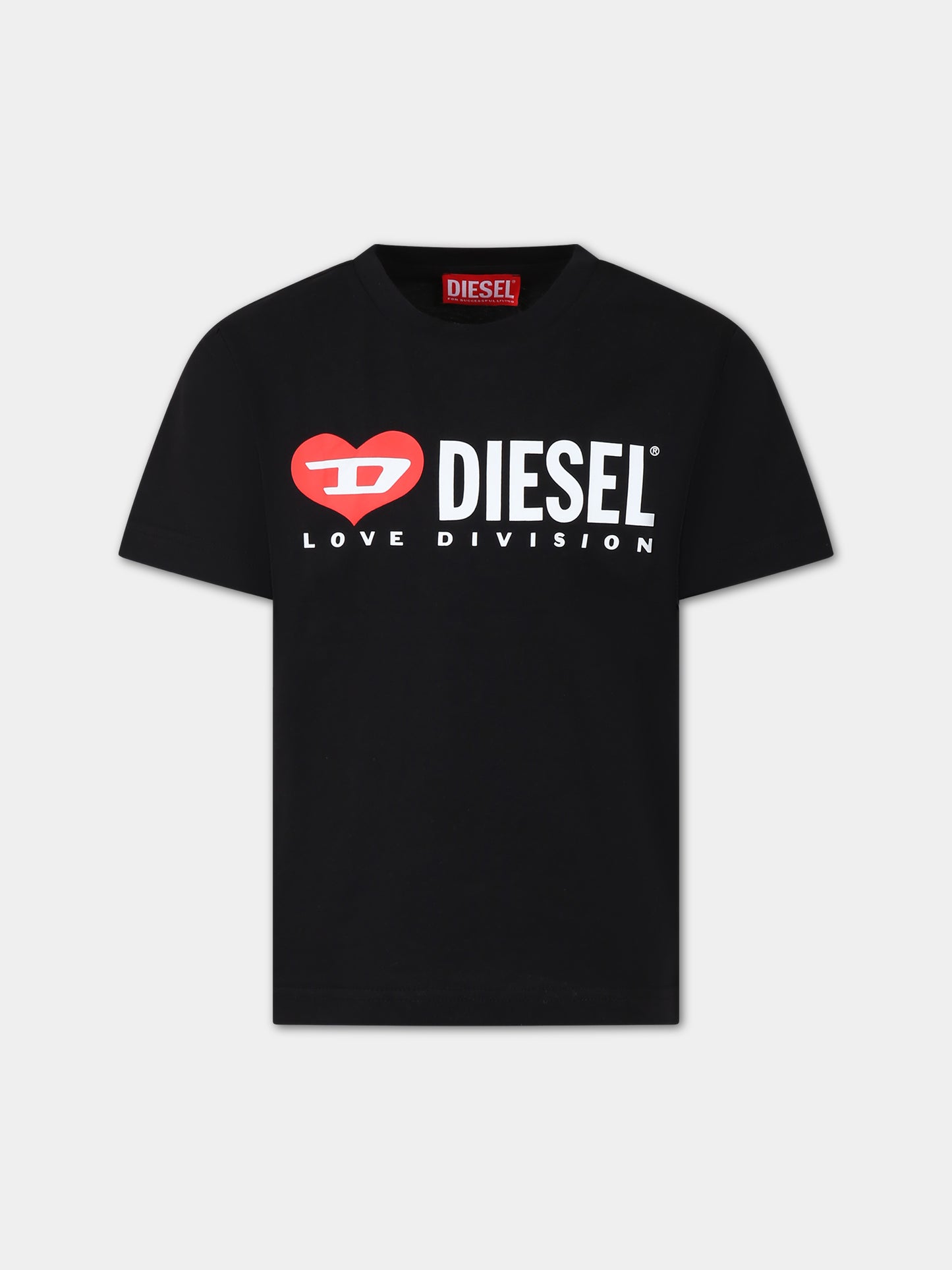 T-shirt nera per bambini con logo,Diesel,J01312 KYAR1 K900
