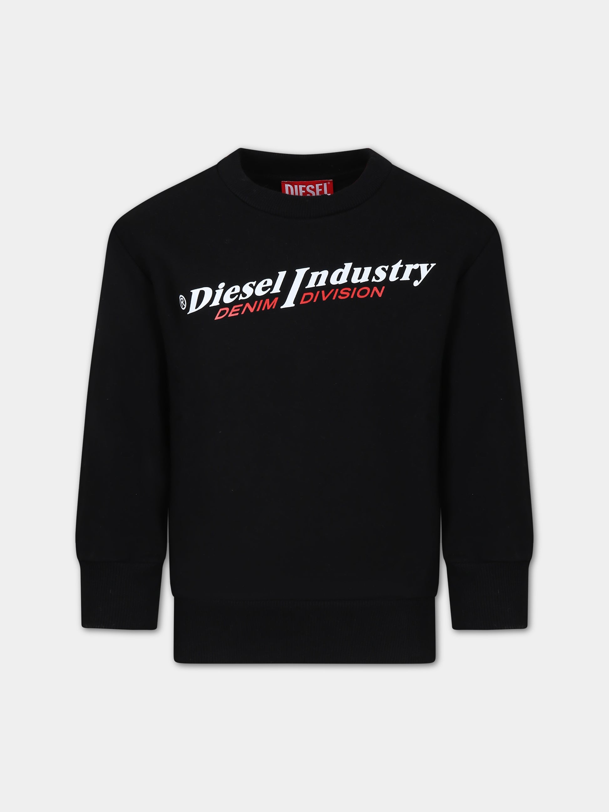 Felpa nera per bambino con stampa logo,Diesel,J01117 0IAJH K900