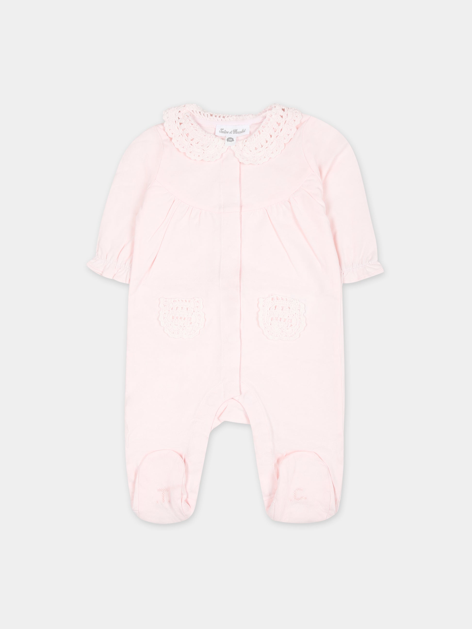 Tutina rosa per neonata con pizzo macramè,Tartine Et Chocolat,TY54140 31