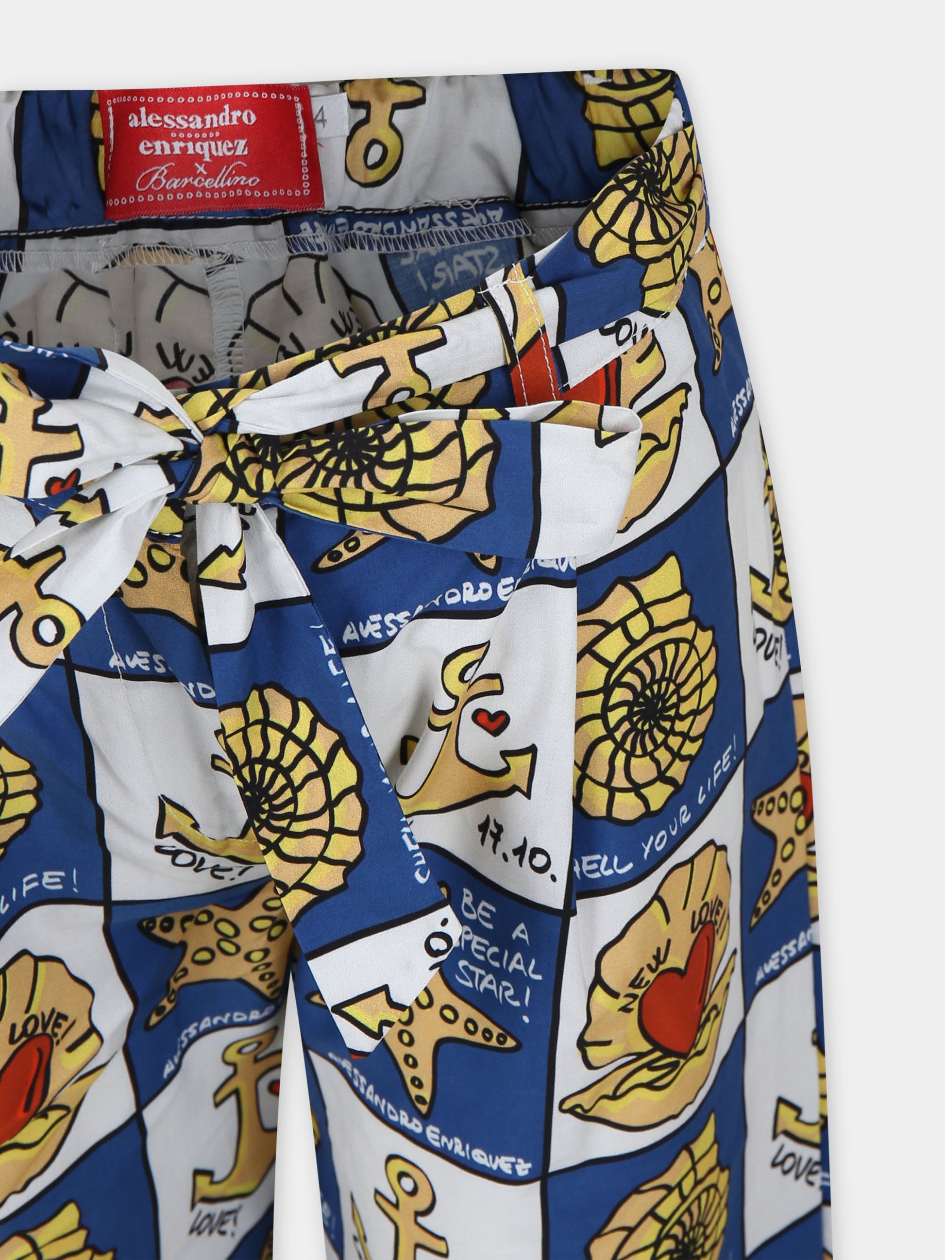 Pantaloni blu per bambini con stampa pop,Alessandro Enriquez X Barcellino,112108