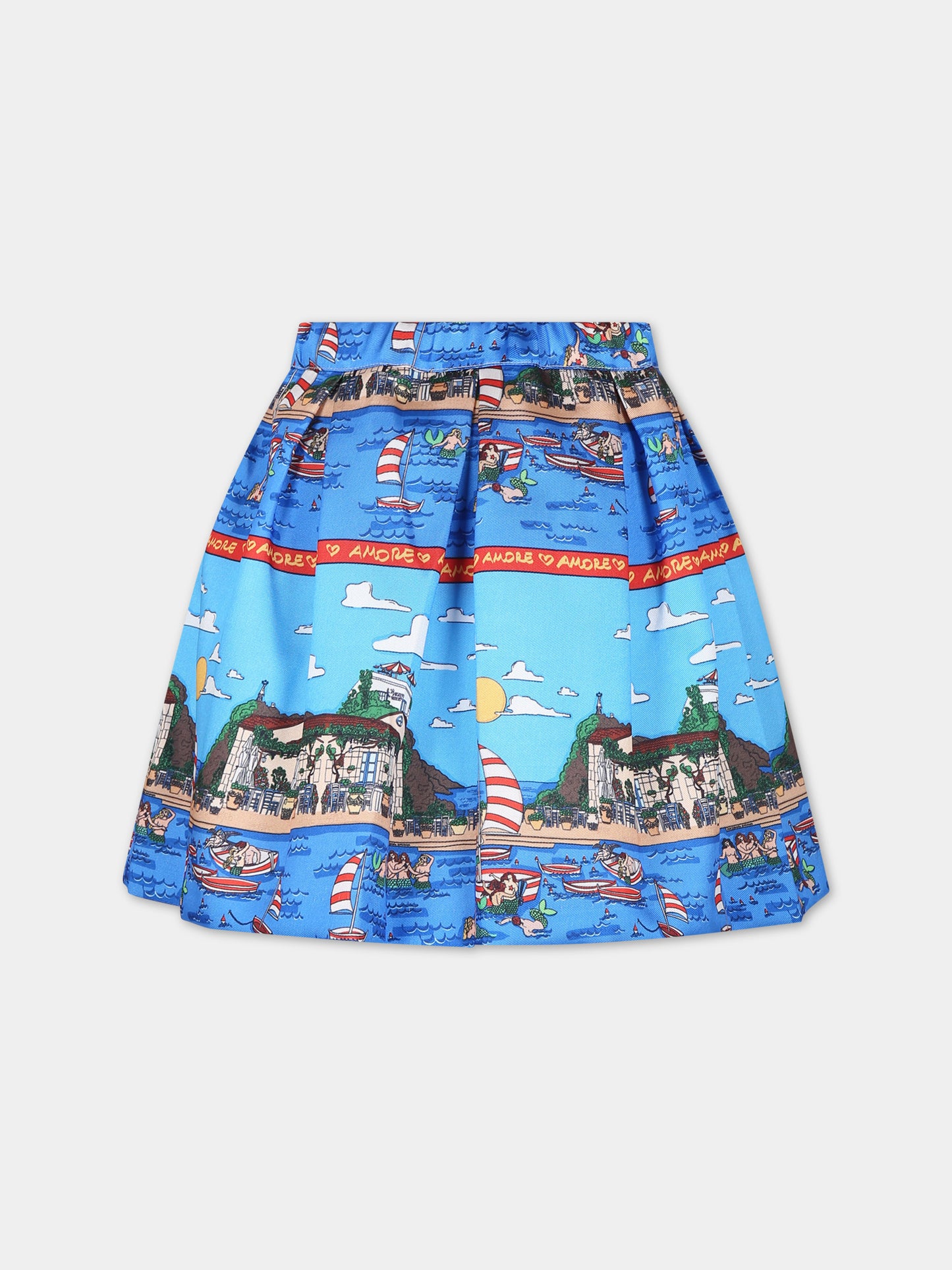 Gonna azzurra per bambina con stampa pop,Alessandro Enriquez X Barcellino,112307