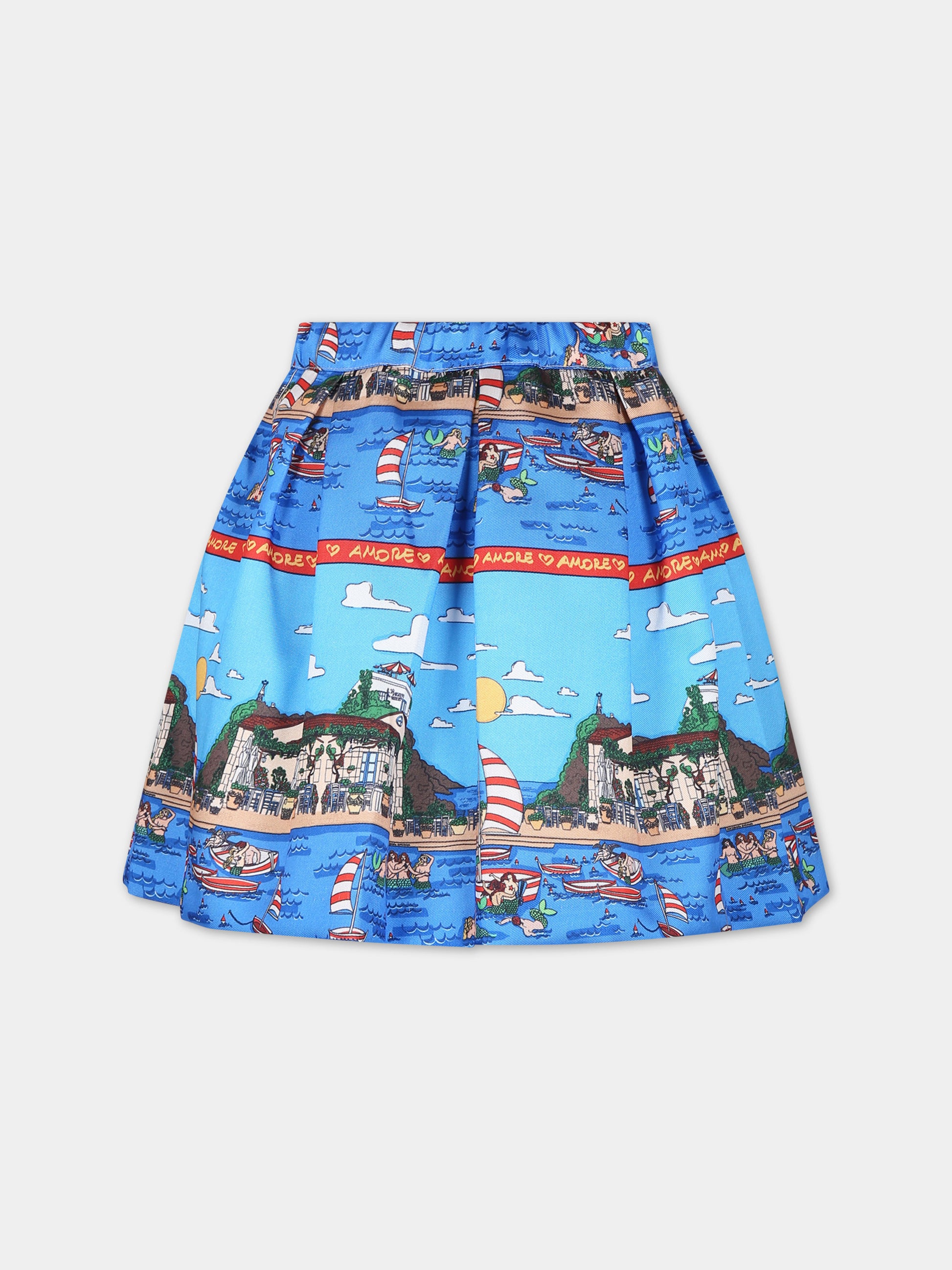 Gonna azzurra per bambina con stampa pop,Alessandro Enriquez X Barcellino,112307