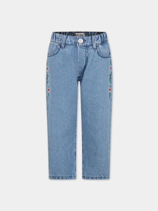 Jeans in denim per bambina con fiori ricamati,Romy June,0011 01 6000 904 F23