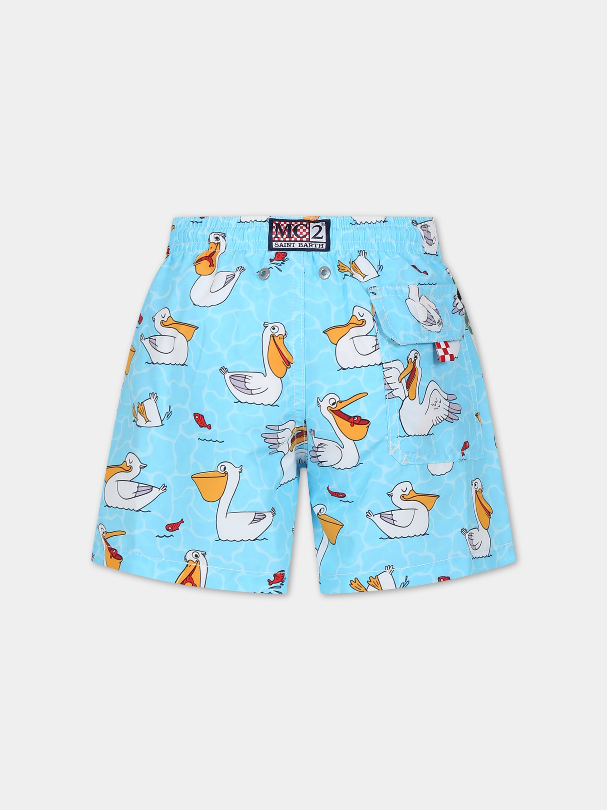 Boxer mare celeste per bambino con stampa pellicano,Mc2 Saint Barth,JEA0001 01278F