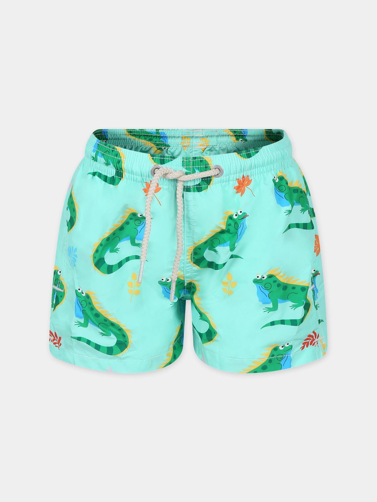 Boxer mare verde per bambino con stampa iguana e logo,Mc2 Saint Barth,JEA0004 01983F