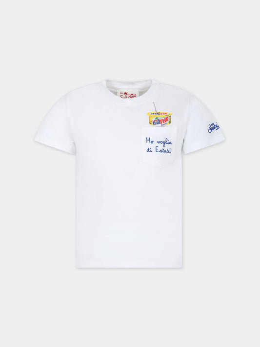 T-shirt bianca per bambino con stampa Estathé,Mc2 Saint Barth,EDD0001 02688F