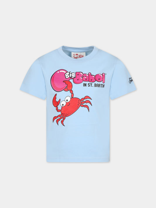 T-shirt celeste per bambino con granchio e logo,Mc2 Saint Barth,TSH0001 00569F