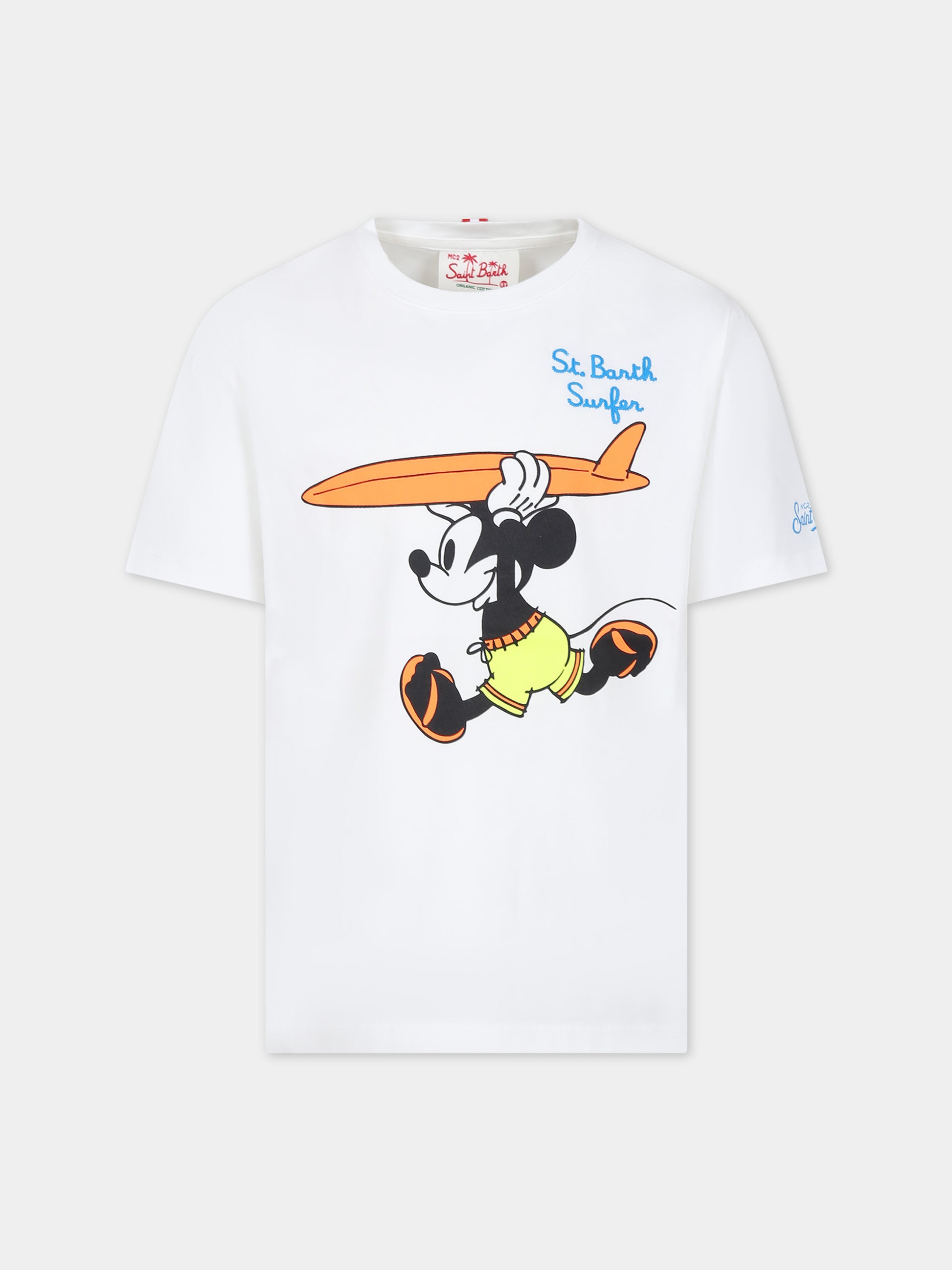 T-shirt bianca per bambino con Topolino e logo,Mc2 Saint Barth,TSH0001 02848F