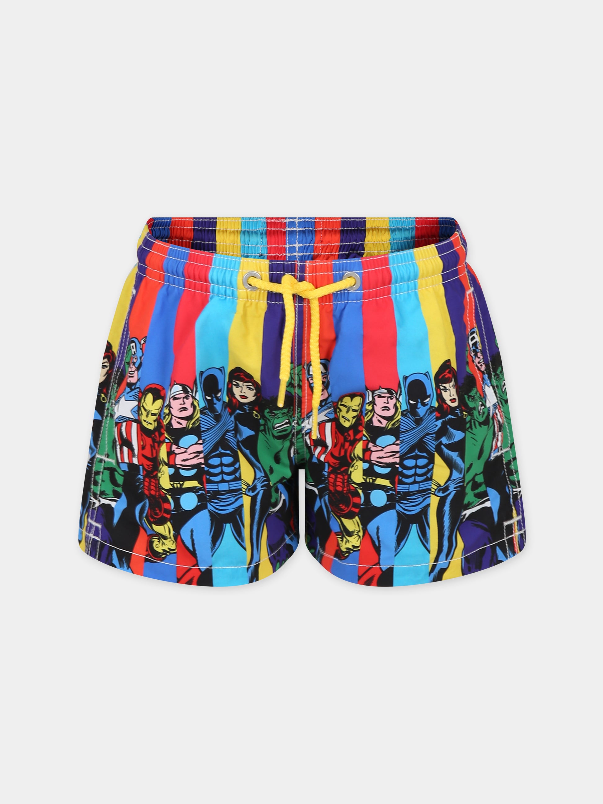 Boxer mare multicolor per bambino con stampa Supereroi e logo,Mc2 Saint Barth,HAI0001 00567F