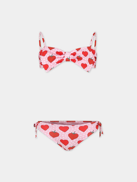 Bikini rosa per bambina con fragole e cuori,Mc2 Saint Barth,MISS001 00543F
