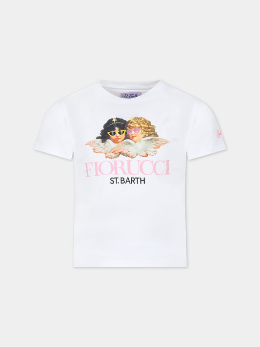 T-shirt bianca per bambina con stampa angeli,Mc2 Saint Barth,ELLY001 03077F