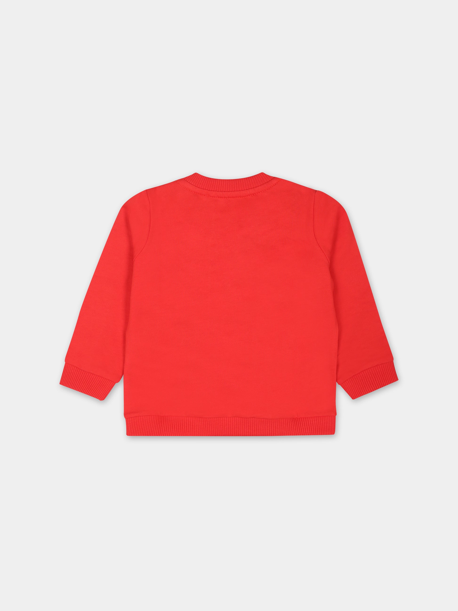 Felpa rossa per neonati con Teddy Bear e logo,Moschino Kids,MMF04Q LCA19 50109