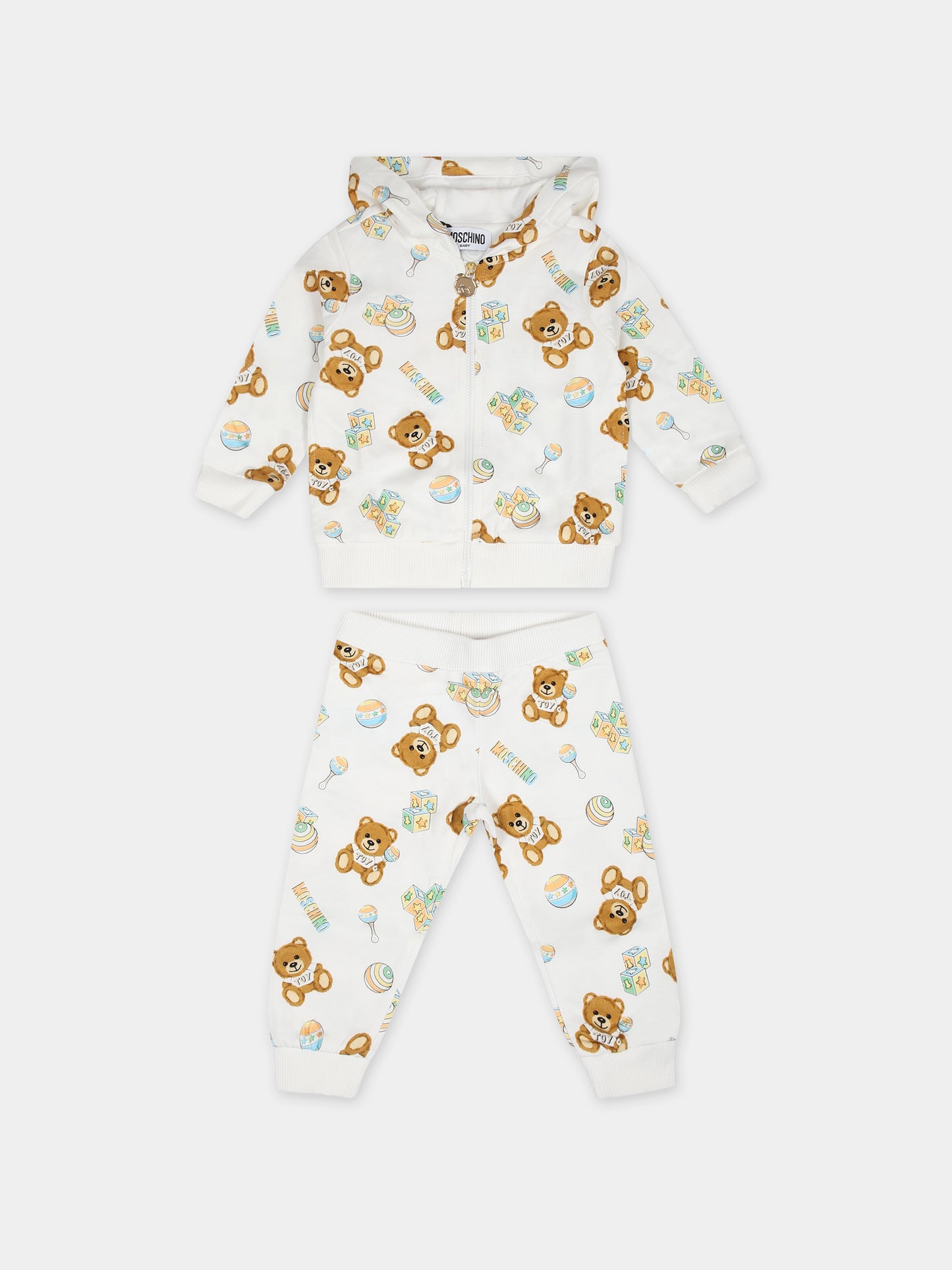 Completo bianco per neonato con Teddy Bear e stampa giochi,Moschino Kids,MUK04B LCB34 84352