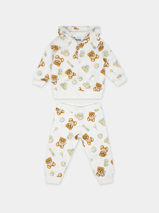 Completo bianco per neonato con Teddy Bear e stampa giochi,Moschino Kids,MUK04B LCB34 84352