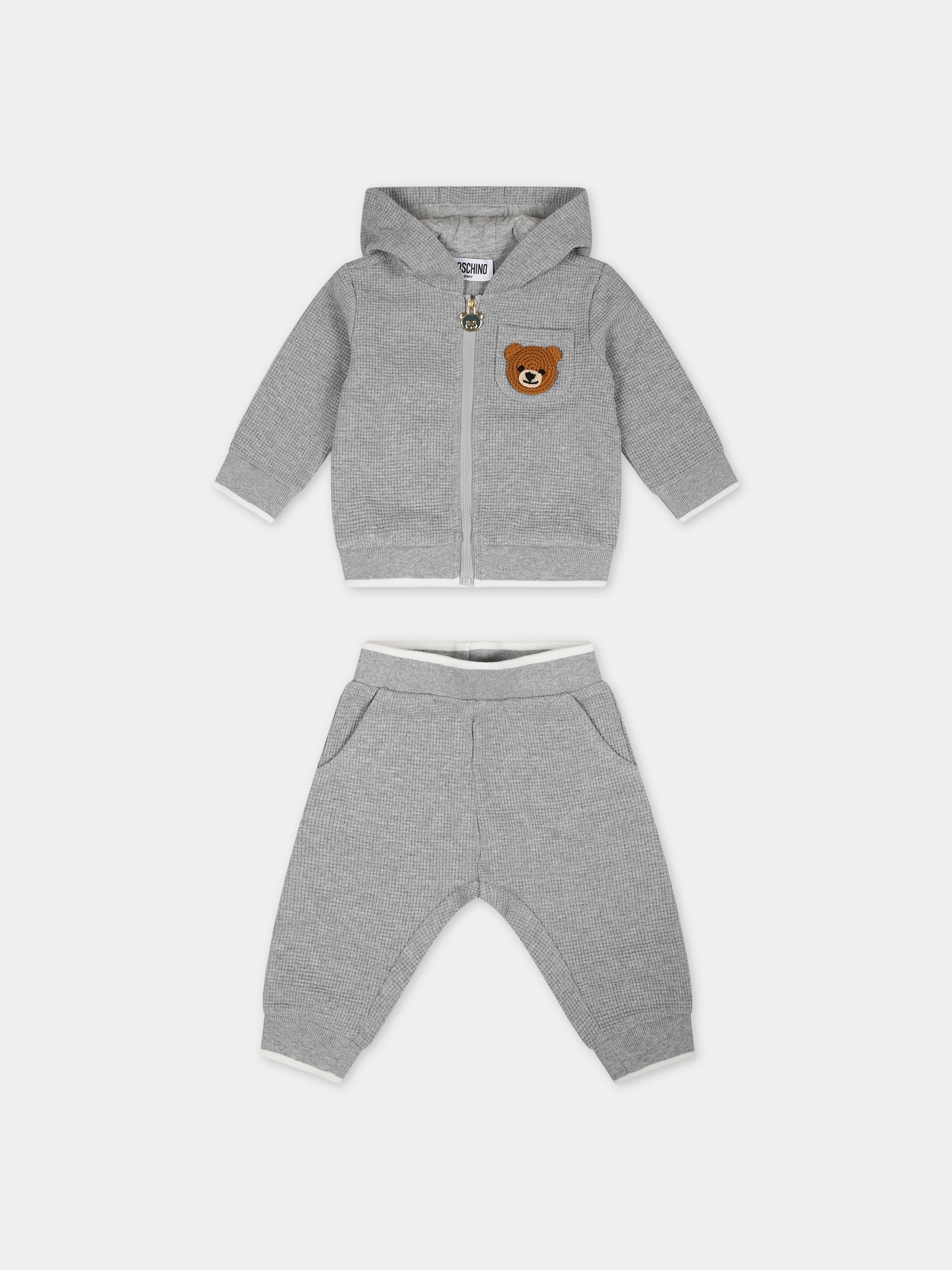 Completo grigio per neonato con Teddy Bear,Moschino Kids,MUK048 LCA57 60926