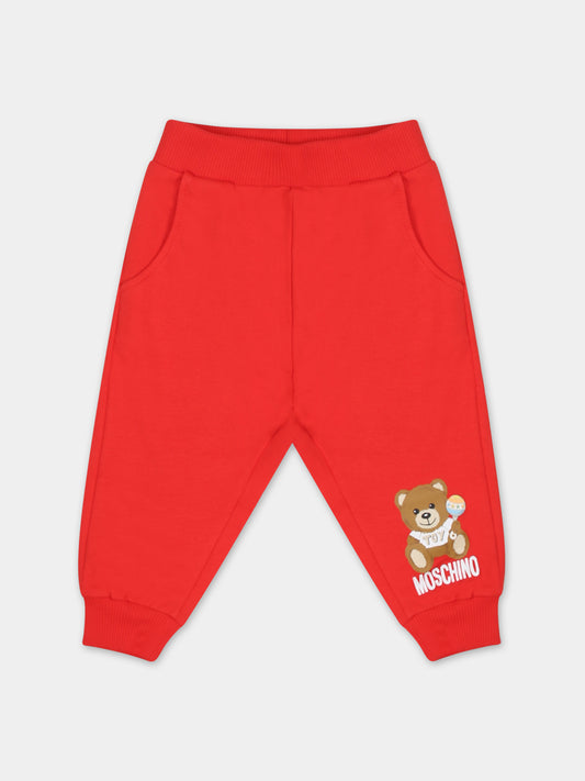 Pantaloni rossi per neonati con Teddy Bear,Moschino Kids,MZP02I LCA19 50109