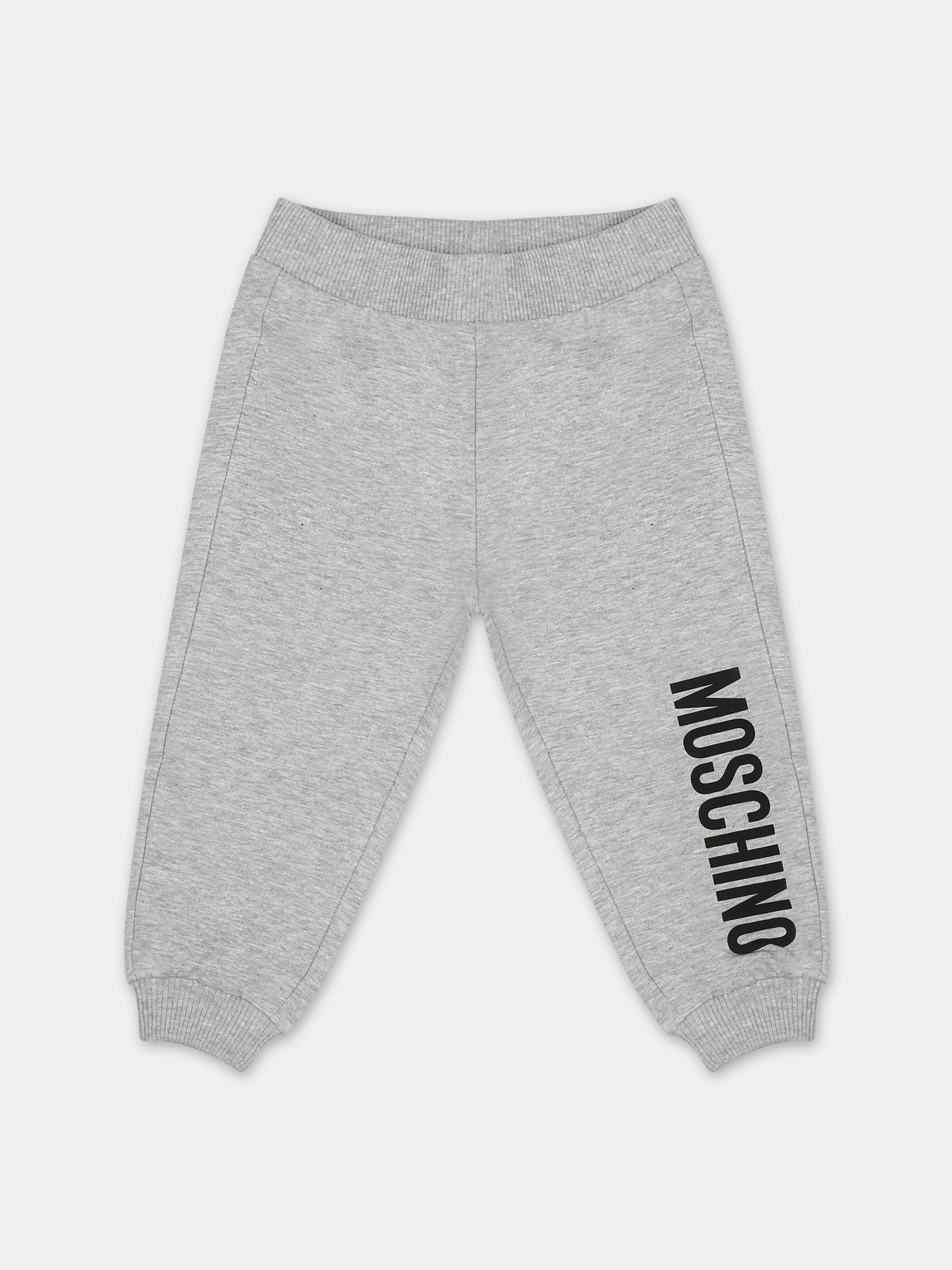 Pantaloni grigi per neonati con logo,Moschino Kids,MMP04O LDA27 60926