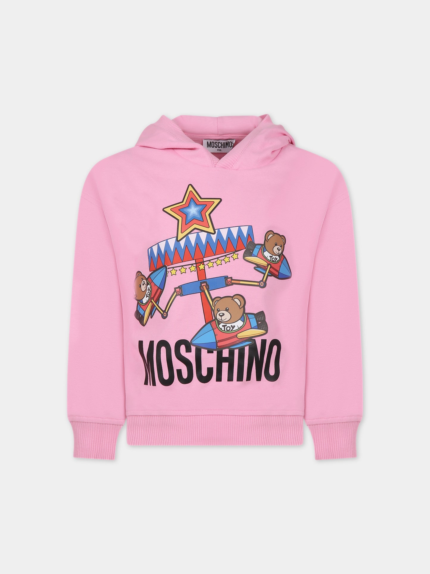 Felpa rosa per bambina con stampa Teddy Bears,Moschino Kids,HUF07B LCA34 51473