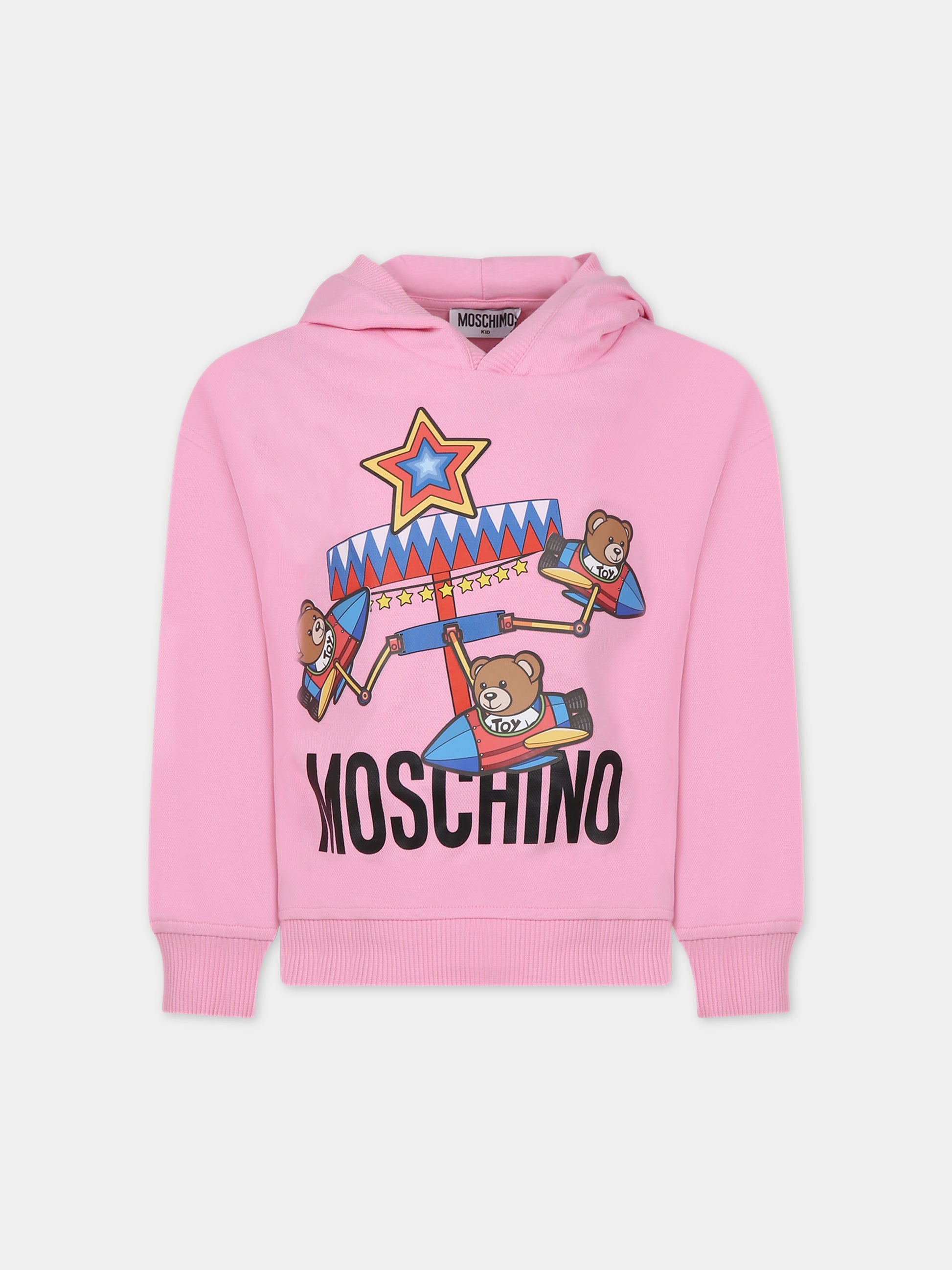 Felpa rosa per bambina con stampa Teddy Bears,Moschino Kids,HUF07B LCA34 51473