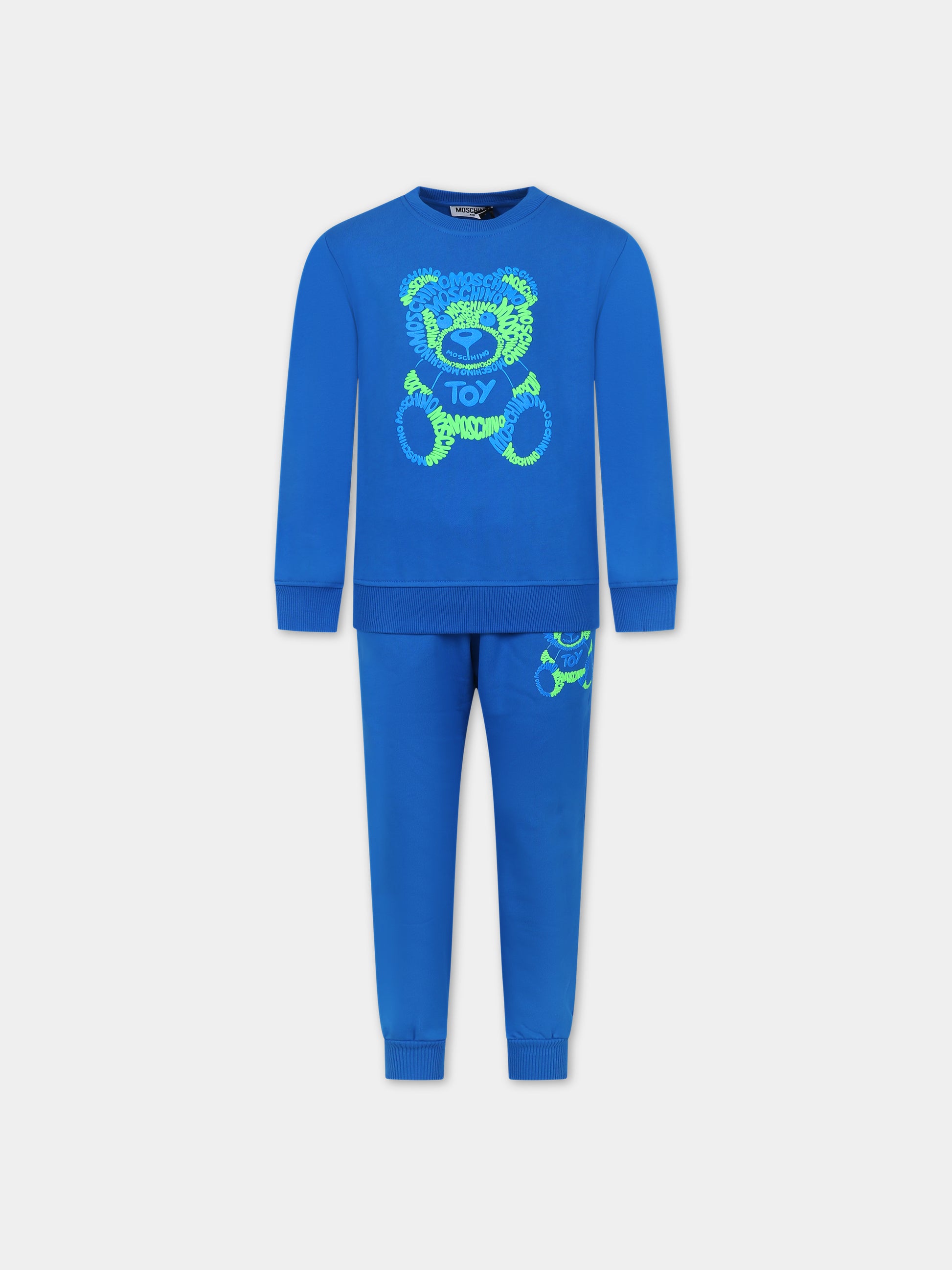 Completo blu per bambino con stampa Teddy Bear,Moschino Kids,HUK039 LCA32 40515