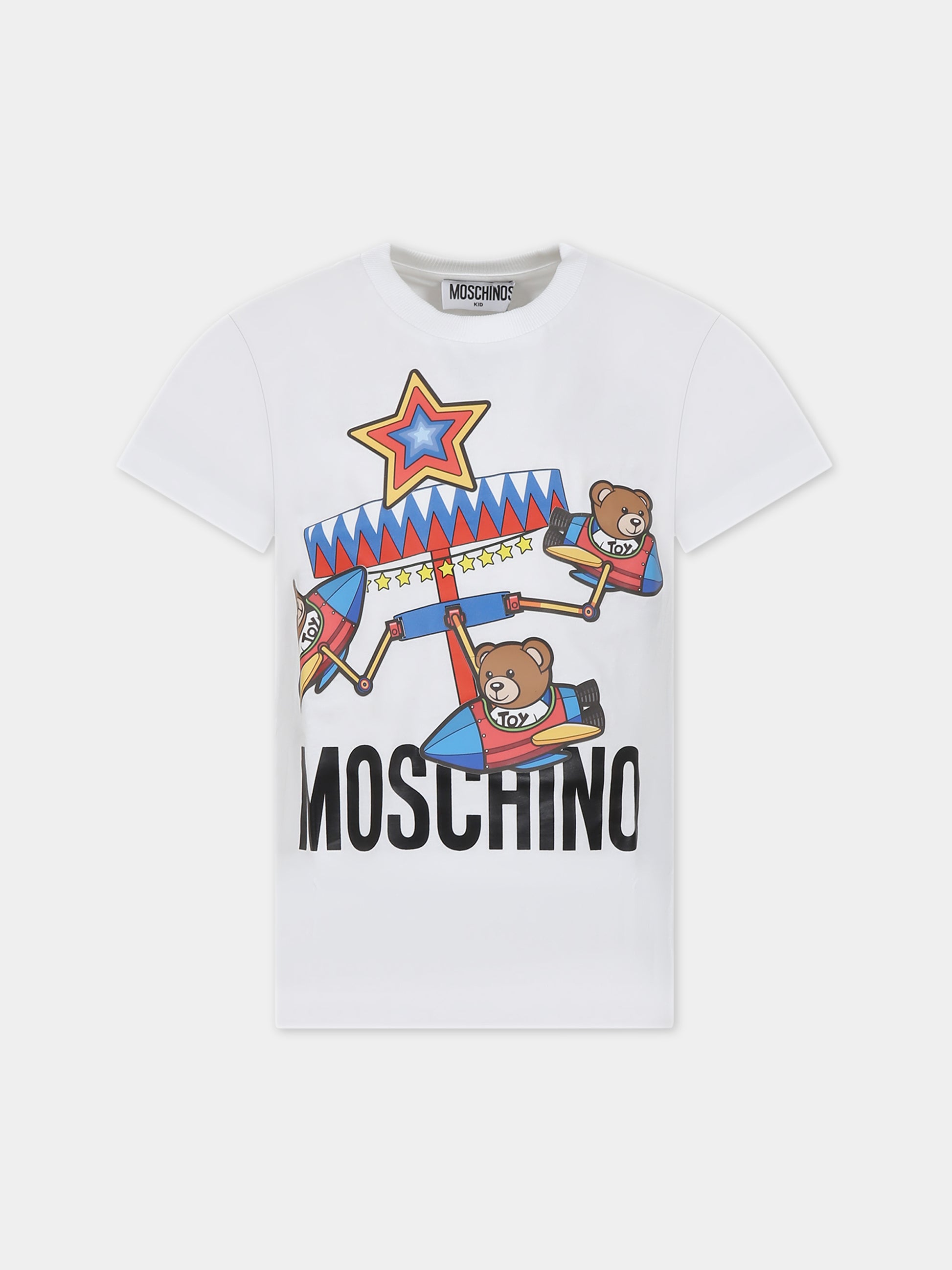 T-shirt bianca per bambino con stampa Teddy Bears,Moschino Kids,HQM03U LAA23 10101