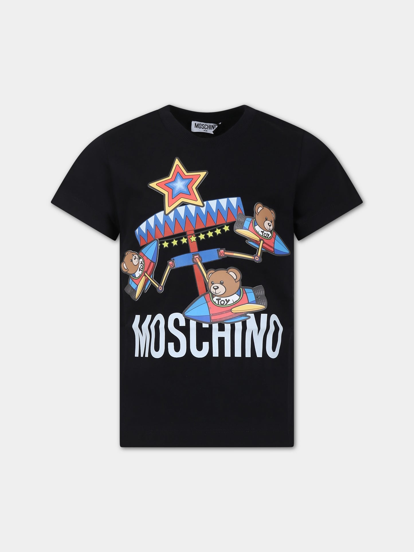 T-shirt nera per bambino con stampa Teddy Bears,Moschino Kids,HQM03U LAA23 60100