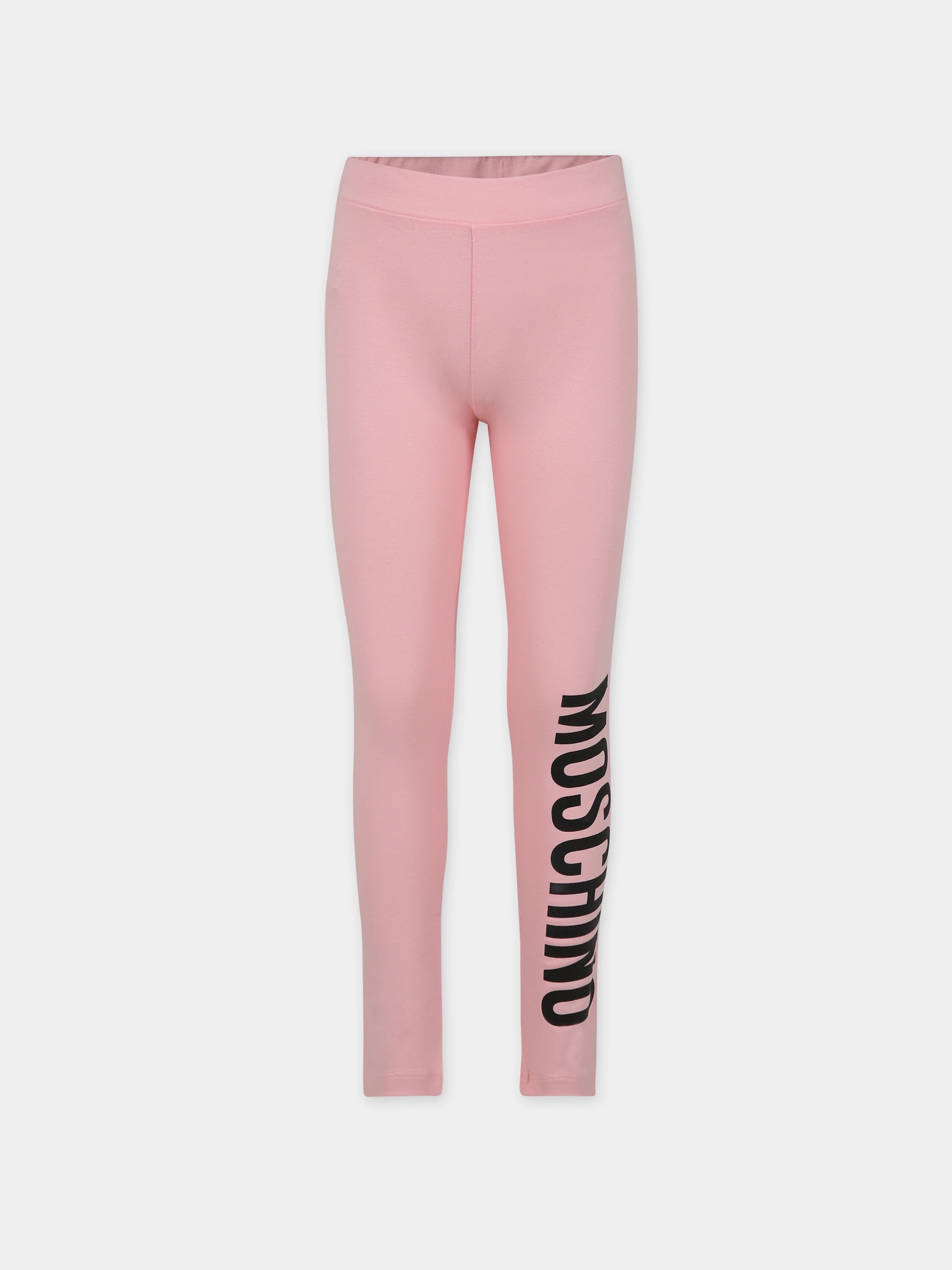 Leggings rosa per bambina con logo,Moschino Kids,H4P047 LBA00 50209