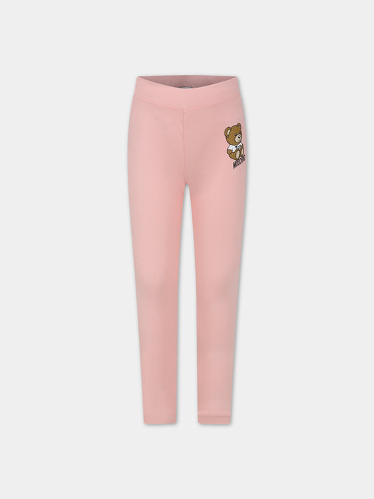 Leggings rosa per bambina con Teddy Bear,Moschino Kids,H3P047 LBA10 50209