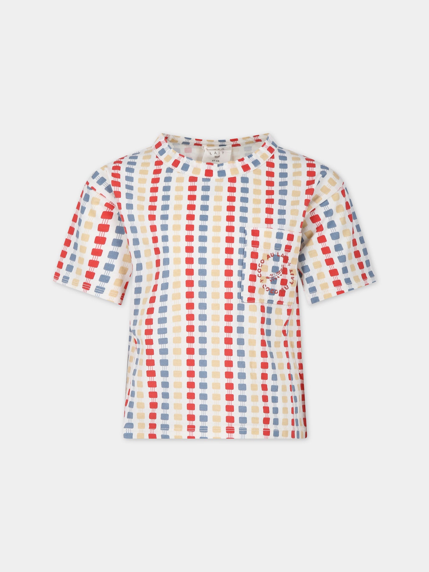 T-shirt avorio per bambini con logo e motivo geometrico,Coco Au Lait,16COCO S004