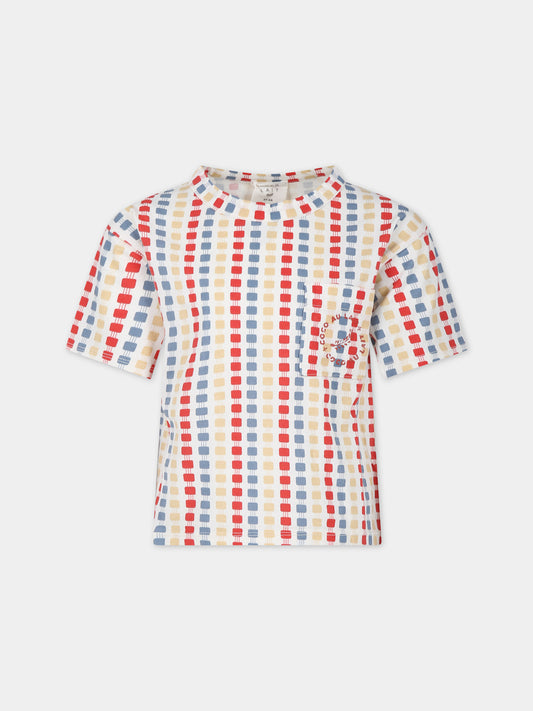 T-shirt avorio per bambini con logo e motivo geometrico,Coco Au Lait,16COCO S004