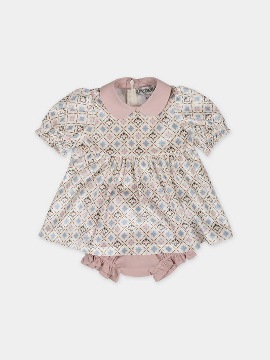 Vestito bianco per neonata con stampa floreale,Simonetta,ST1031 V0107 101CE