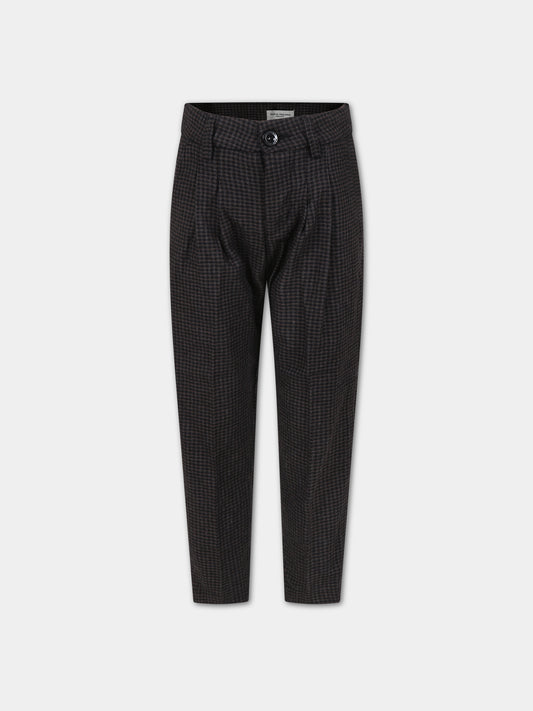 Pantaloni neri per bambini con micro fantasia a quadri,Paolo Pecora,PP3163 NERO